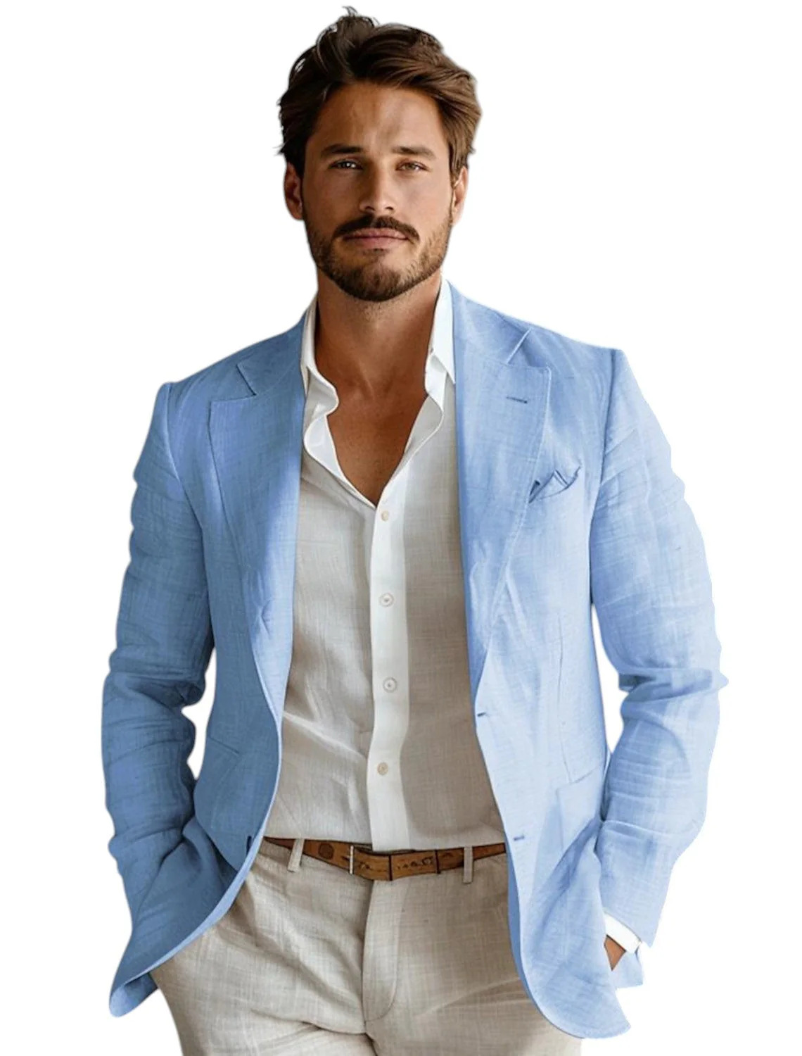 Men Formal Wear For Summer - Blazer de Lino Azul para Hombre,